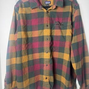 Patagonia Checkered Flannel Shirt - Red, Yellow, Green - Organic Cotton - Large